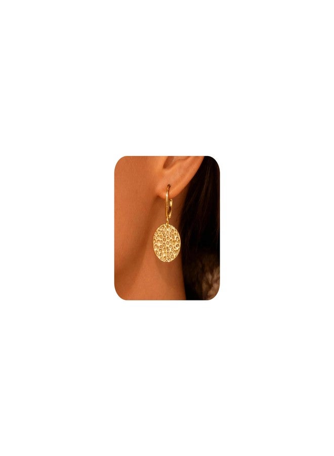 ALEXCRAFT Gold Hammered Dangle Earrings for Women, ALEXCRAFT 14K Goldplated Hammered Round Coin Drop Earring Hypoallergenic Lightweight Gold Coin Dangle Drop Leverback Earrings for Women Trendy Jewelry Gifts - Image 1