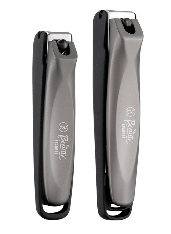Beaute Secrets 2 Pieces Nail Cutter Set With Catcher, No Splash Fingernail Toenail Clippers Nail Cutter Set, Black Stainless Steel, Good Gift For Women And Men (Bs-Mt-25A) - Image 1