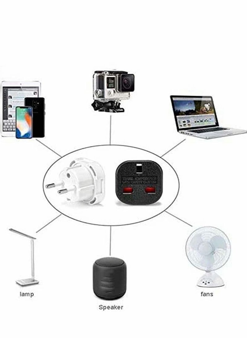 Y&D Travel Plug Adapter UK to EU,Universal AU US EU Europe AC 250V Power Black - Image 2
