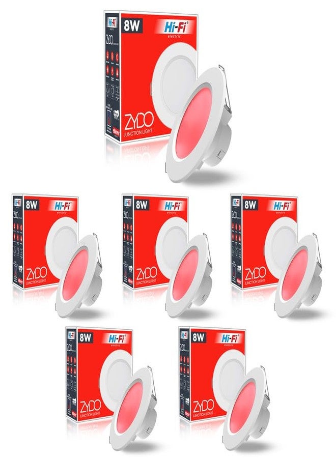 elleys' ZYDO 8W LED Down Light (Red Light) Round Recessed Ceiling LED Light | Cut Out- 75 mm | BIS Certified & 4KV Surge Protection pop Lights for Ceiling (8W, Pack of 6) - Image 1