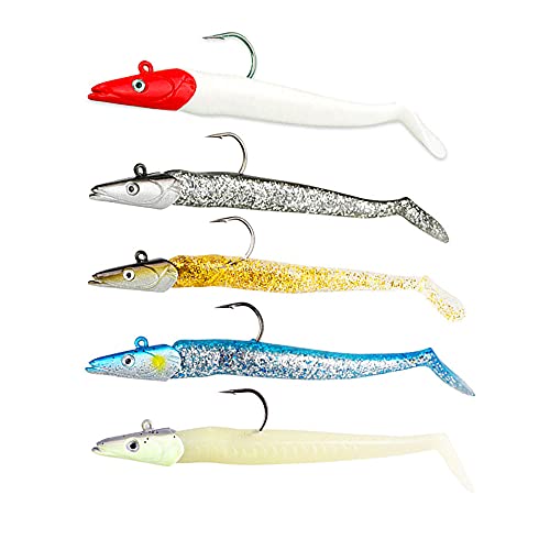 ANNIBBY Lead Head Jigs Soft Lures for Hunting or Fishing Lures Swimbaits with Hooks,Artificial Fishing Baits for Saltwater & Freshwater(5pcs/Set) (0.67oz-4.3") - Image 1