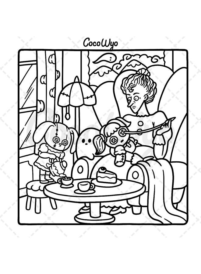 Coco Wyo Spooky Cutie: Coloring Book for Adults and Teens Featuring Adorable Creepy Creatures in Cozy Hygge Moments for Relaxation (Cozy Spaces Coloring) - Image 5