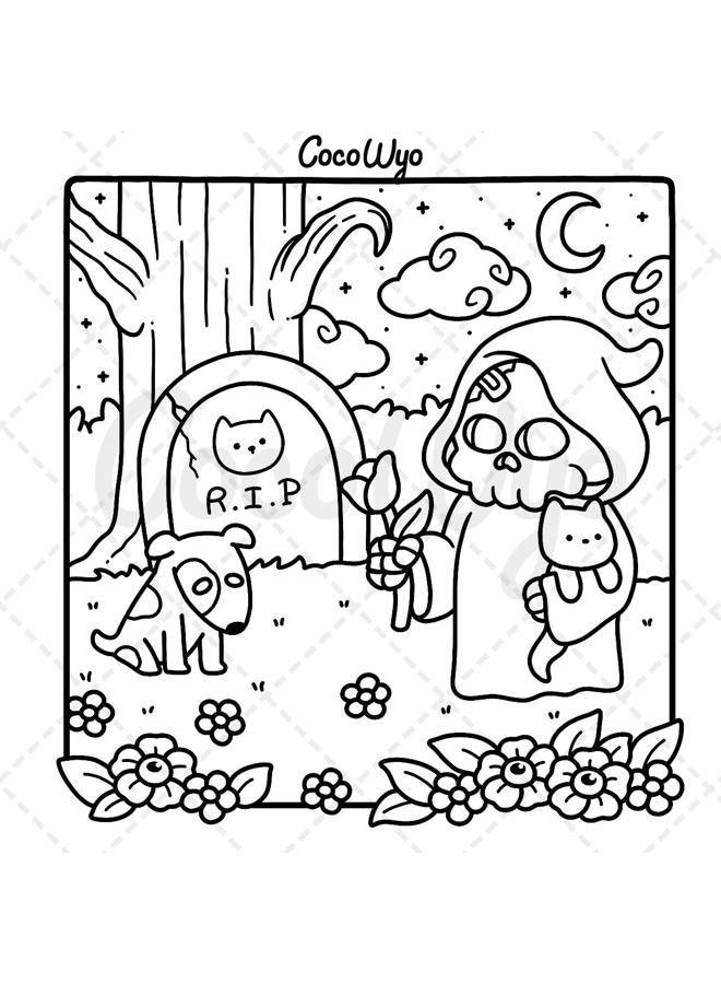 Coco Wyo Spooky Cutie: Coloring Book for Adults and Teens Featuring Adorable Creepy Creatures in Cozy Hygge Moments for Relaxation (Cozy Spaces Coloring) - Image 4