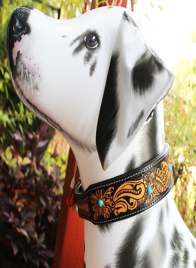 Challenger Small 13''- 17'' Padded Leather Dog Collar Heavy Duty Floral Tooled 60FK16 - Image 3
