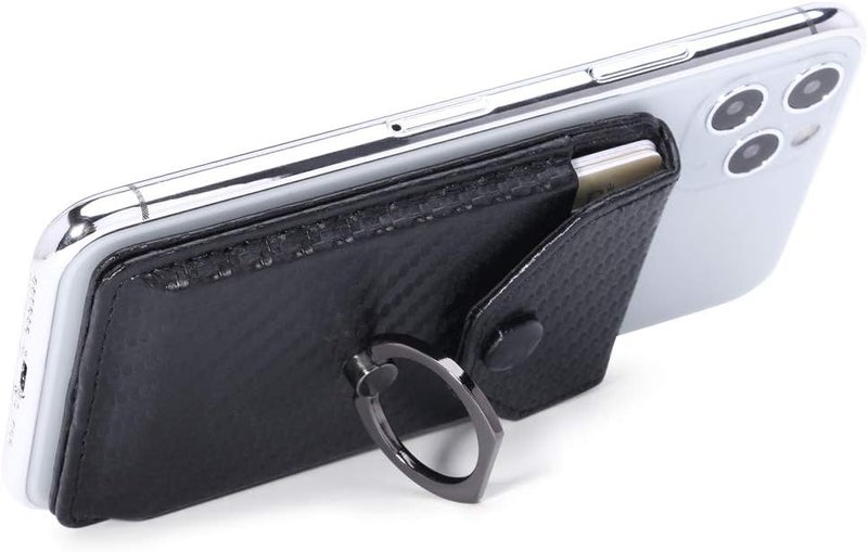 YUNCE Card Holder for Back of Phone Cell Phone Card Holder RFID Ring Stand Stick on Wallet iPhone Android and All Smartphones Adhesive Credit Card Holder Black - Image 1