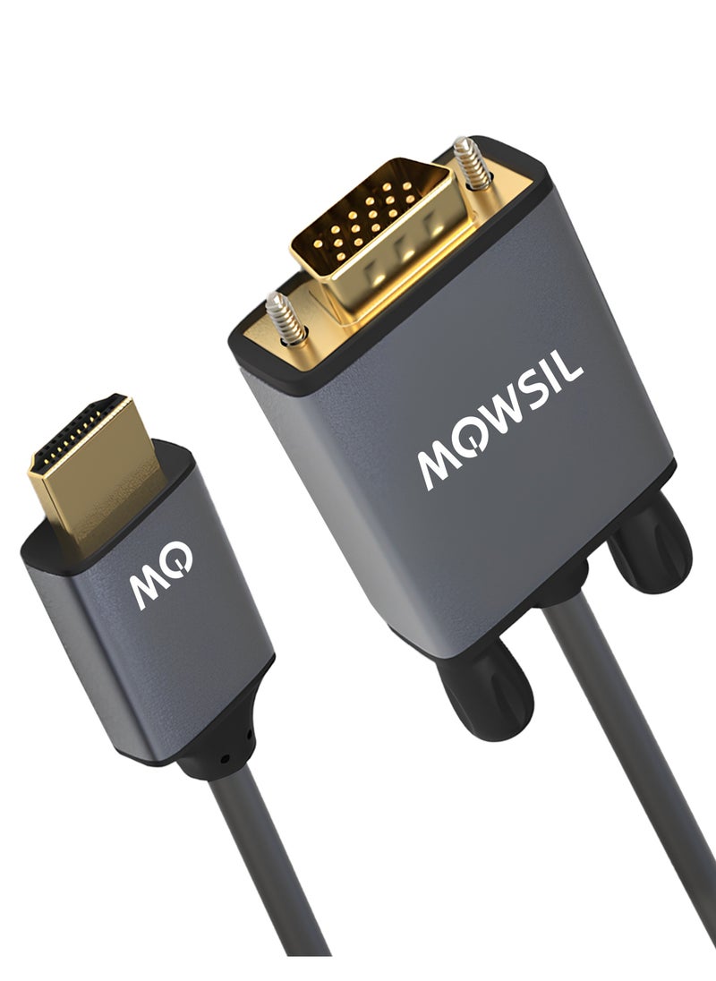 MOWSIL كابل HDMI إلى VGA بطول 2 متر، كابل HDMI إلى VGA مطلي بالذهب من ذكر إلى ذكر متوافق مع الكمبيوتر، سطح المكتب، الكمبيوتر المحمول، الكمبيوتر الشخصي، الشاشة، جهاز العرض، HDTV، Chromebook، Raspberry Pi، Roku، Xbox  - Image 1