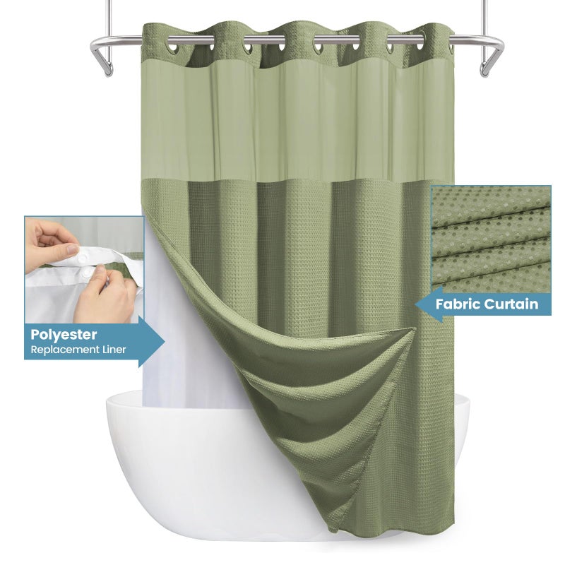 EUTXL Sage Green Hotel Shower Curtain - 230GSM Waffle Textured Heavy Duty Thick Fabric Shower Curtains for Bathroom,71W x 74H - Image 4