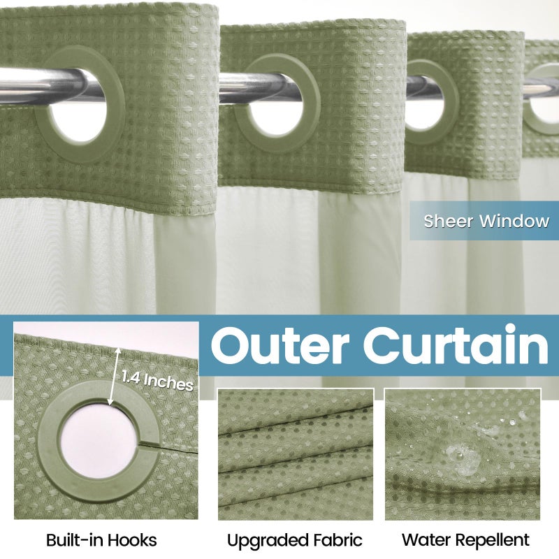 EUTXL Sage Green Hotel Shower Curtain - 230GSM Waffle Textured Heavy Duty Thick Fabric Shower Curtains for Bathroom,71W x 74H - Image 5