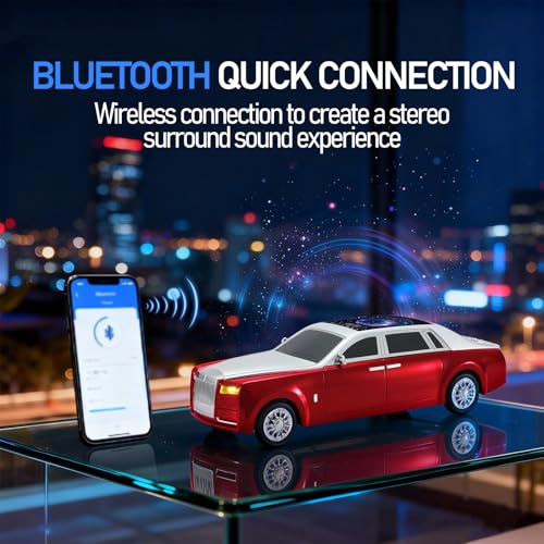 WSTER WS-610 Luxury Sedan Replica Bluetooth Speaker – LED Starry Sky Screen Display, HD Sound, TWS Stereo,FM Radio, USB/TF Playback, Built-in Microphone, Portable Wireless Gift for Car Enthusiasts (Red) - Image 4