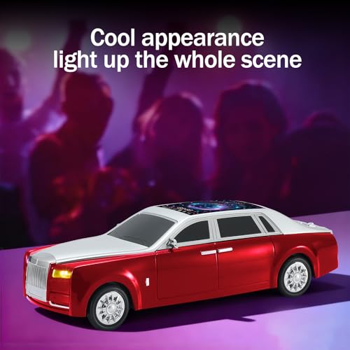 WSTER WS-610 Luxury Sedan Replica Bluetooth Speaker – LED Starry Sky Screen Display, HD Sound, TWS Stereo,FM Radio, USB/TF Playback, Built-in Microphone, Portable Wireless Gift for Car Enthusiasts (Red) - Image 3