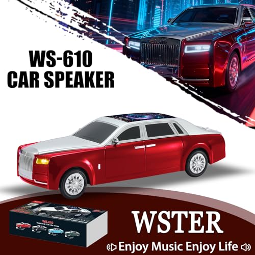 WSTER WS-610 Luxury Sedan Replica Bluetooth Speaker – LED Starry Sky Screen Display, HD Sound, TWS Stereo,FM Radio, USB/TF Playback, Built-in Microphone, Portable Wireless Gift for Car Enthusiasts (Red) - Image 2