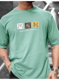 Maniac تي شيرت قطن أخضر بيرلي للرجال بأكمام ثلاثة أرباع مع طباعة round neck  - Image 5