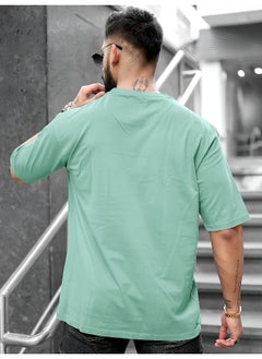 Maniac تي شيرت قطن أخضر بيرلي للرجال بأكمام ثلاثة أرباع مع طباعة round neck  - Image 4