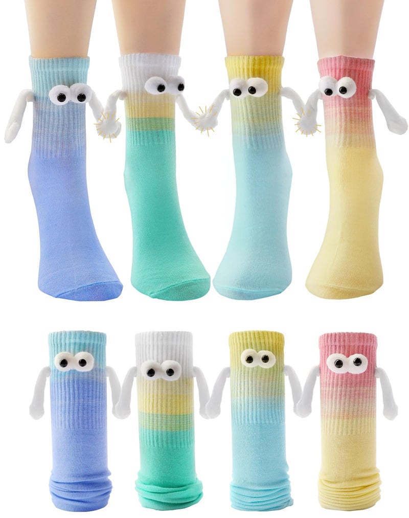 Yawlsow Funny Holding Hands 4 Pairs Socks Crazy Magnetic Men Women Socks Couple Silly Sock Novelty Birthday Gifts for Teens, Friends (US, Alpha, One Size, Regular, Regular, Gradient Color-3D Eyes) - Image 1