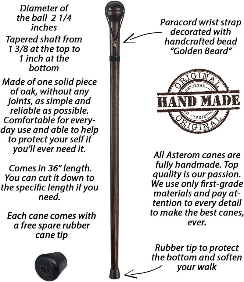 Asterom Handmade Walking Stick for Men - Solid Hardwood Carved Cane with Unique Paracord Skull Strap (Nutcracker) - Image 3