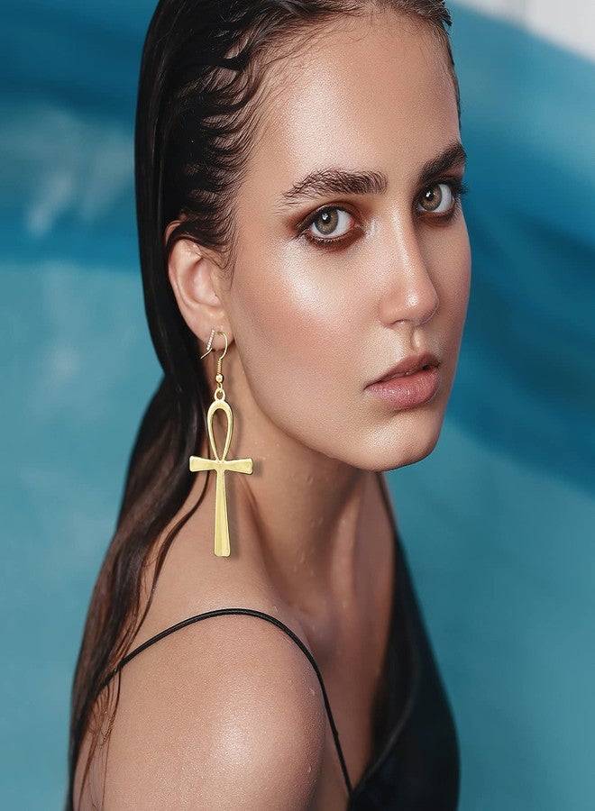 RechicGu 8 Pairs Women Egyptian Ancient Costume Dangle Set Earrings Cross Snake Hoop Studs Drop Vintage Jewelry Accessory Statement Polish Golden… - Image 3