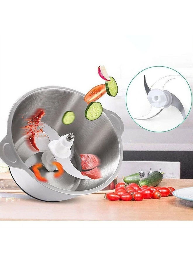 Stainless Steel Electric Food Chopper, 3L Capacity, 4 Blades with Steel Gear, 4-Speed Control, Silver - Image 4