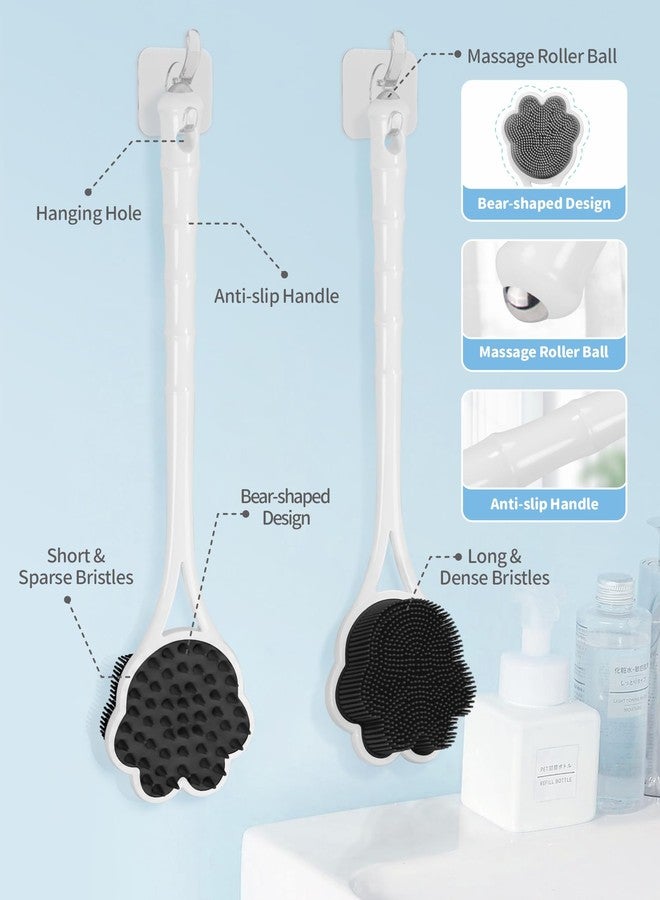 Manmihealth 15.7" Cute Silicone Back Scrubber with Long-Handle, Dual Use Back Brush for Shower with Super-Soft Silicone Bristles, Paw-Shaped Shower Body Scrubber for Sensitive Skin (Black) - Image 4