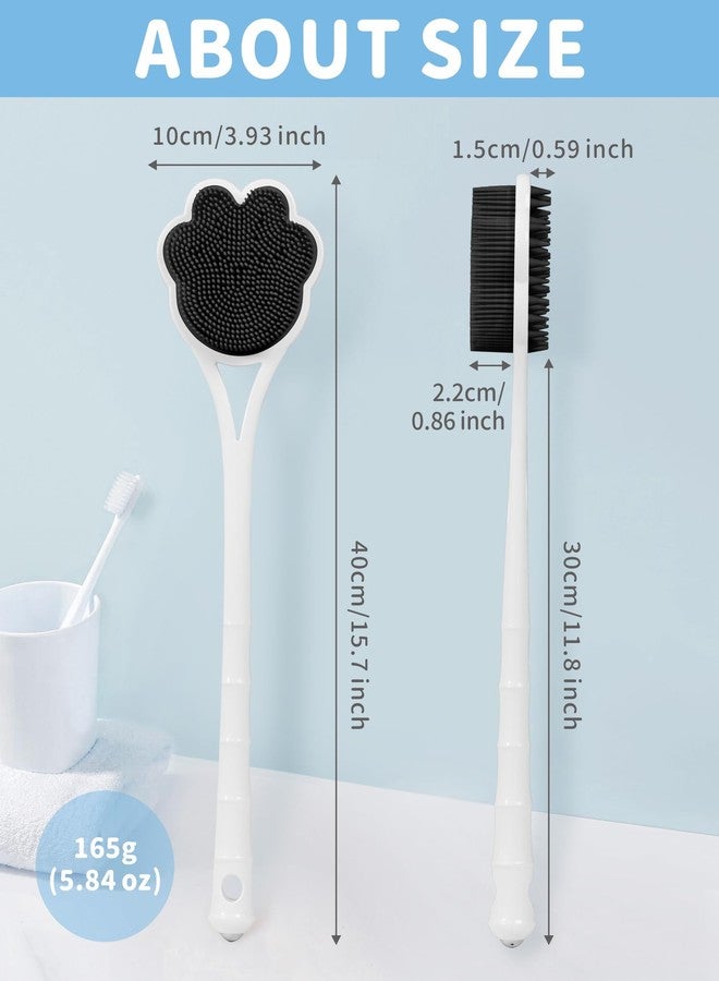 Manmihealth 15.7" Cute Silicone Back Scrubber with Long-Handle, Dual Use Back Brush for Shower with Super-Soft Silicone Bristles, Paw-Shaped Shower Body Scrubber for Sensitive Skin (Black) - Image 2