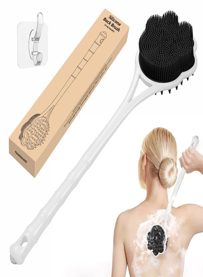 Manmihealth 15.7" Cute Silicone Back Scrubber with Long-Handle, Dual Use Back Brush for Shower with Super-Soft Silicone Bristles, Paw-Shaped Shower Body Scrubber for Sensitive Skin (Black) - Image 1