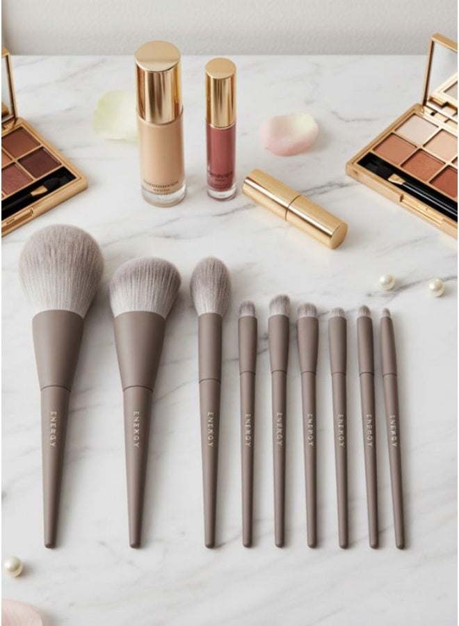 Energy Tao Series 10-Piece Professional Makeup Brush Set – Premium Nano-Fiber Bionic Bristles, Matte Finish Handles in Indigo Blue/Terracotta, Complete Kit for Face & Eyes - Image 2