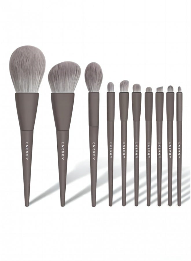 Energy Tao Series 10-Piece Professional Makeup Brush Set – Premium Nano-Fiber Bionic Bristles, Matte Finish Handles in Indigo Blue/Terracotta, Complete Kit for Face & Eyes - Image 1