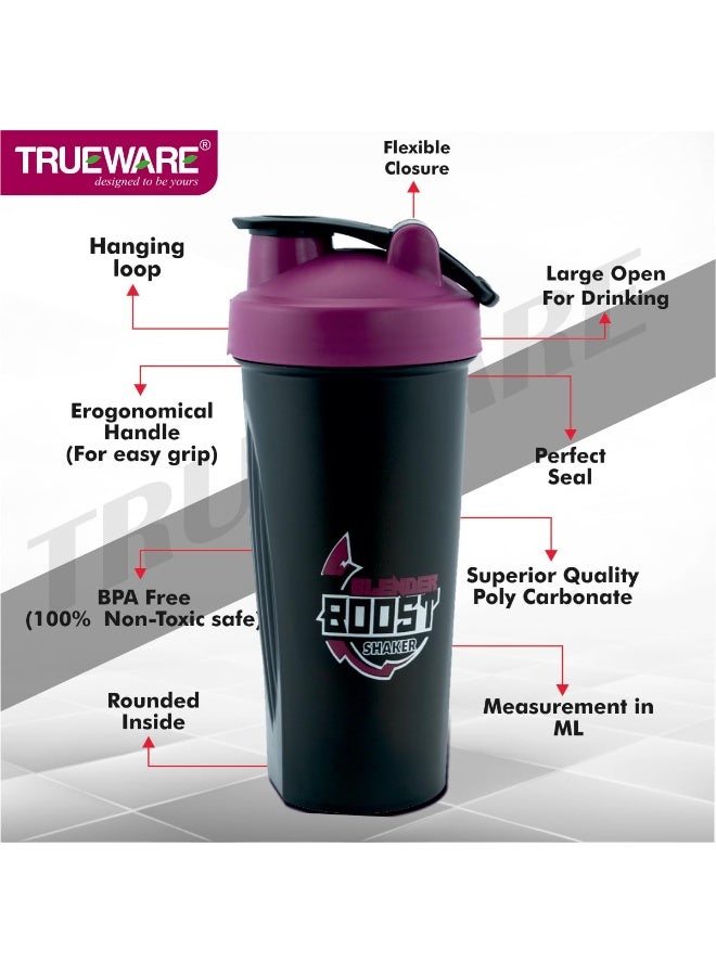 Trueware Blender Boost Gym Shaker With Lighting Fast Blending Technology | Plastic | 700 ML  | Leak Proof | Ideal for Protein | Preworkout and BCAAs | Ideal Workout Blender for Fitness Lovers - Image 3