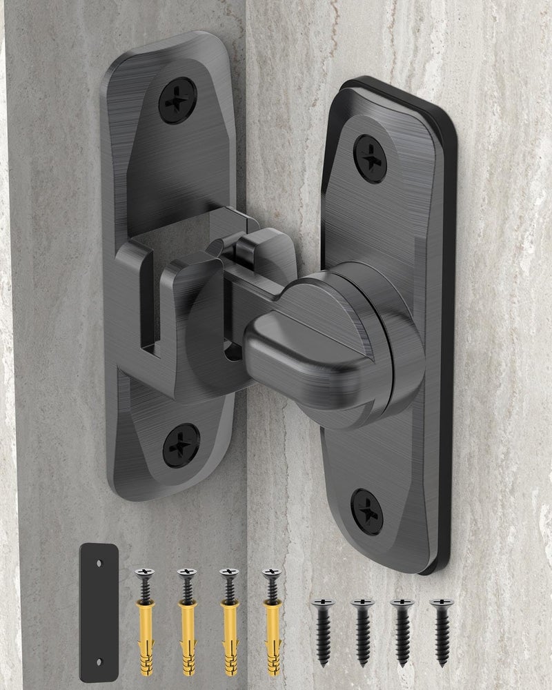 YogePote 90/180 Degree Barn Door Lock  Small Flip Gate Latches Hardware  Door Security Sliding Door Latch Lock Fo Cabinets  Barn Door  Bathroom  Gardenr Doors (Grey-1Pc) - Image 1