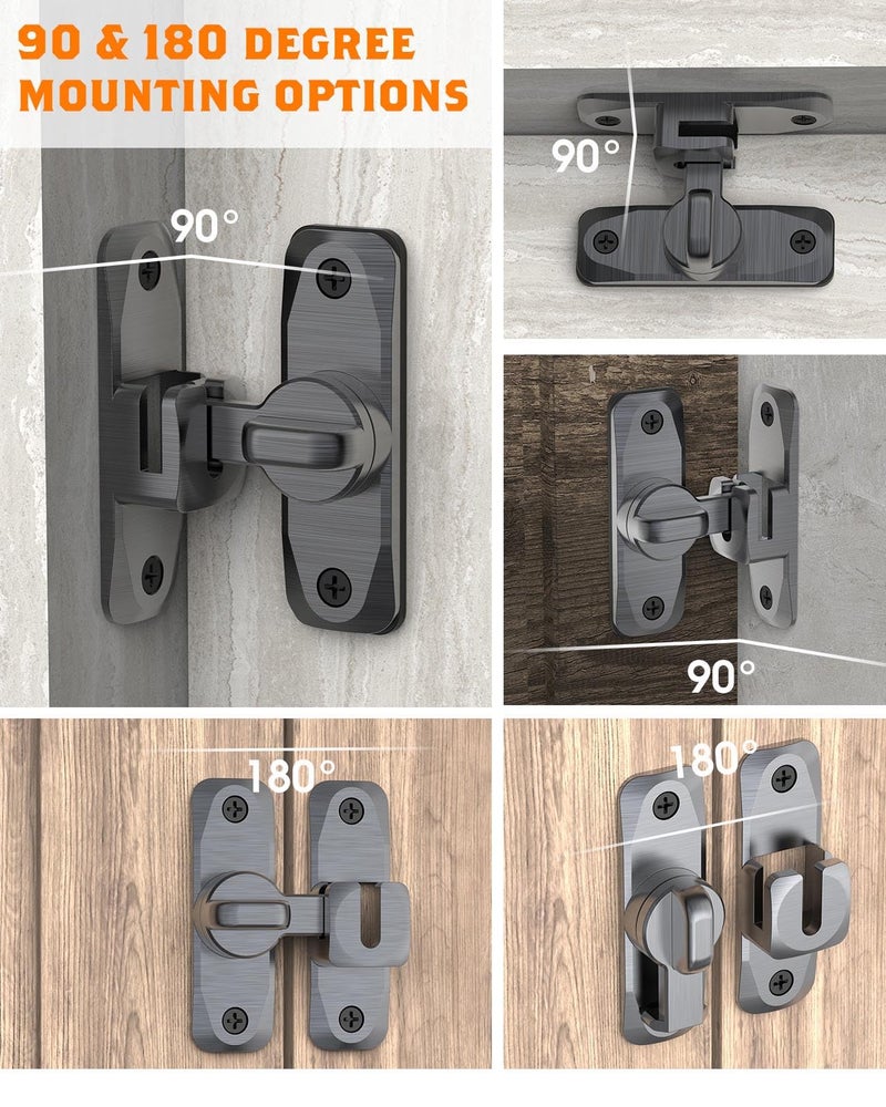 YogePote 90/180 Degree Barn Door Lock  Small Flip Gate Latches Hardware  Door Security Sliding Door Latch Lock Fo Cabinets  Barn Door  Bathroom  Gardenr Doors (Grey-1Pc) - Image 3