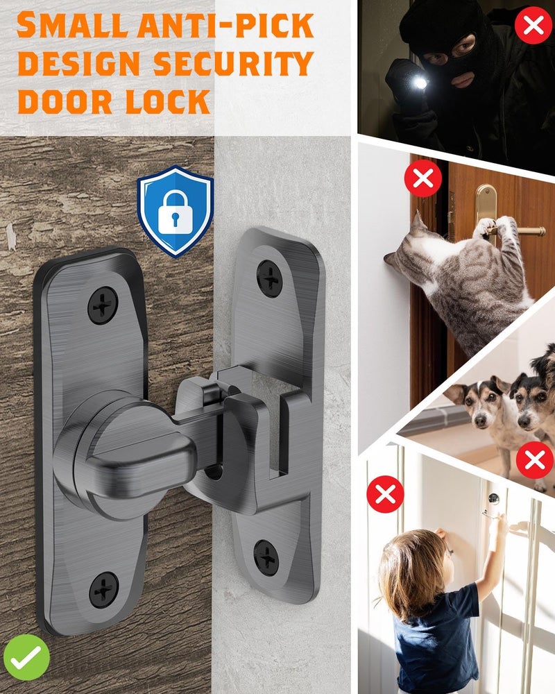 YogePote 90/180 Degree Barn Door Lock  Small Flip Gate Latches Hardware  Door Security Sliding Door Latch Lock Fo Cabinets  Barn Door  Bathroom  Gardenr Doors (Grey-1Pc) - Image 2