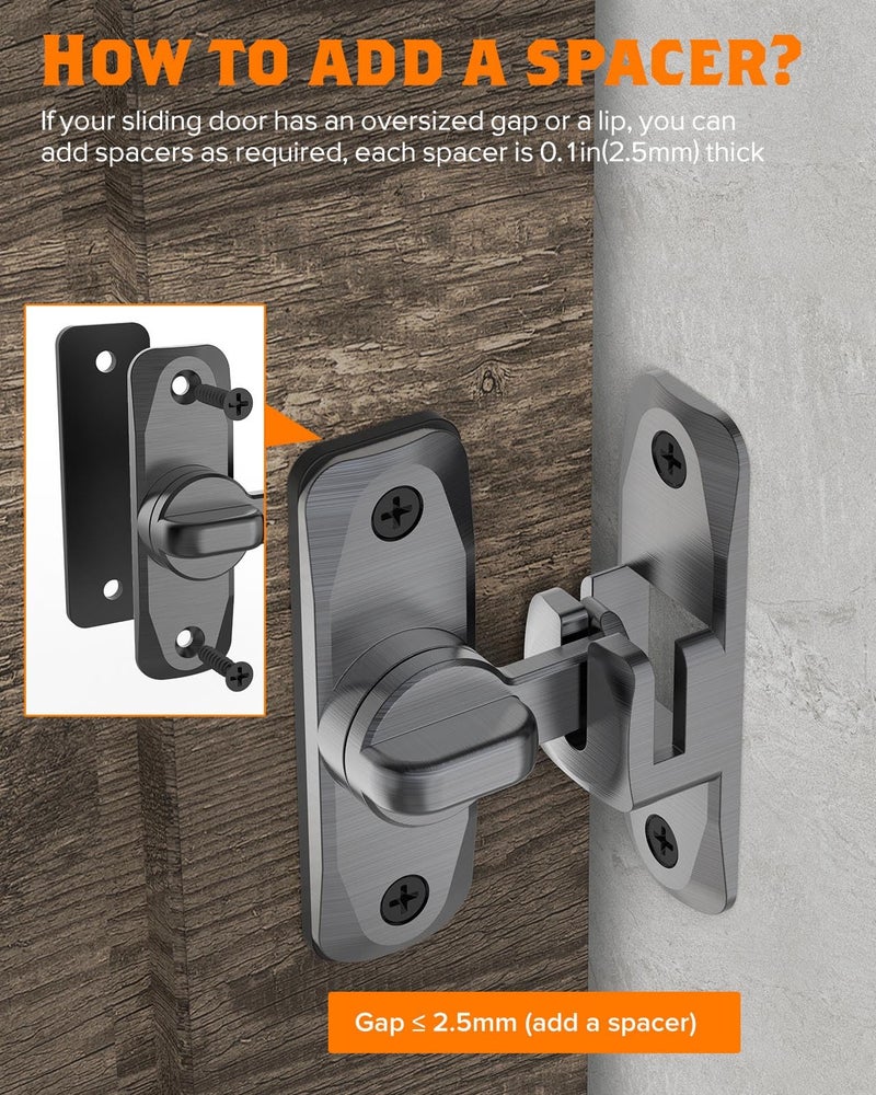 YogePote 90/180 Degree Barn Door Lock  Small Flip Gate Latches Hardware  Door Security Sliding Door Latch Lock Fo Cabinets  Barn Door  Bathroom  Gardenr Doors (Grey-1Pc) - Image 5