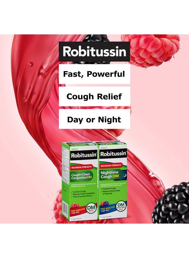 Robitussin DM Max Cough Plus Chest Congestion and Robitussin Maximum Strength Nighttime Cough DM, Adult Formulas - 2 x 8 Fl Oz Bottles - Image 1