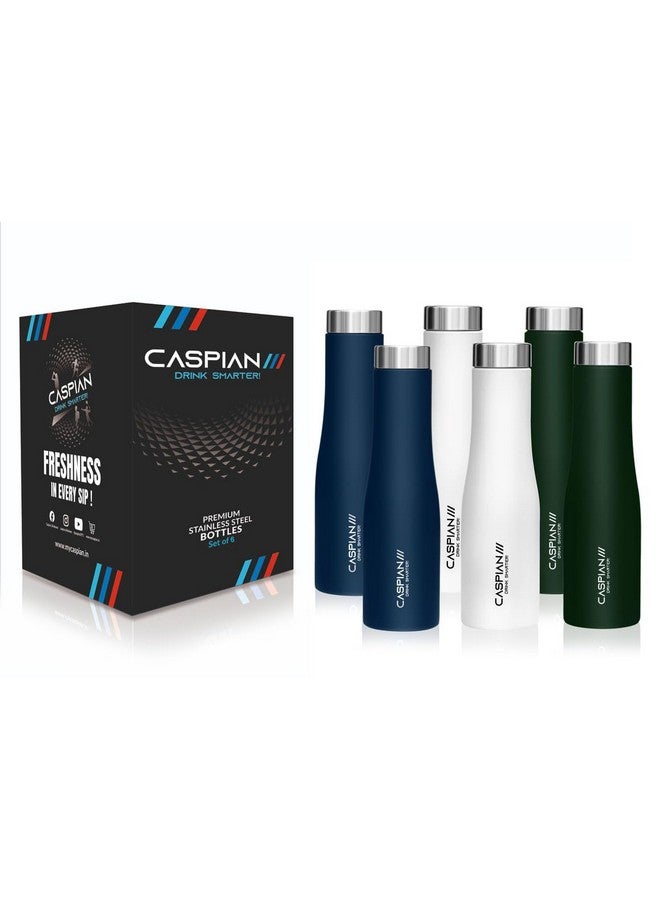 CASPIAN /// Aqua Stainless Steel Water Bottle (Blue, White& Green, 1 Litre, Set of 6)| Leak Proof Thunder for Fridge Home Office Travel School Kids Boys Girls Adults Sports Gym Yoga - Image 2