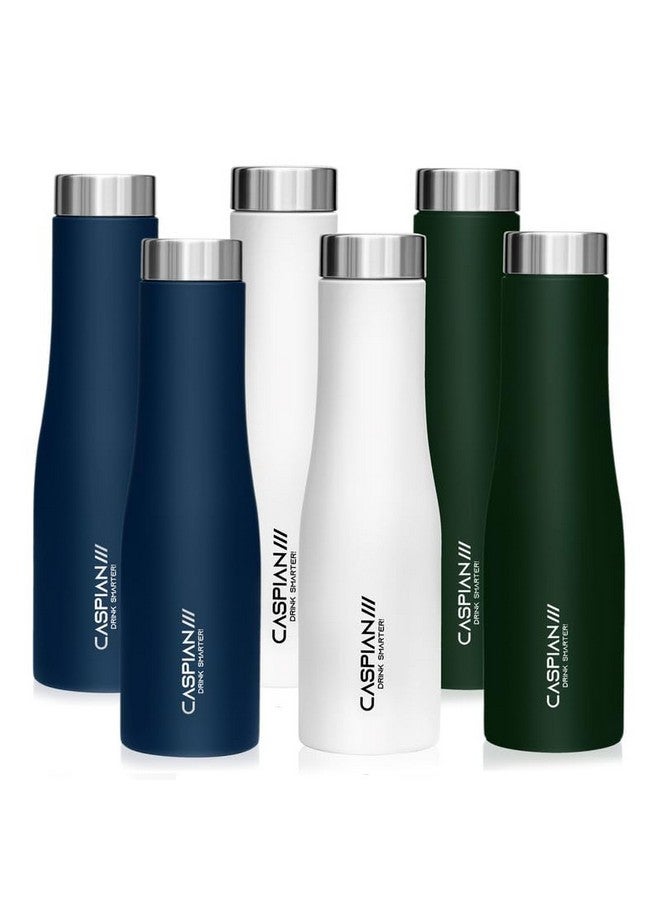 CASPIAN /// Aqua Stainless Steel Water Bottle (Blue, White& Green, 1 Litre, Set of 6)| Leak Proof Thunder for Fridge Home Office Travel School Kids Boys Girls Adults Sports Gym Yoga - Image 1