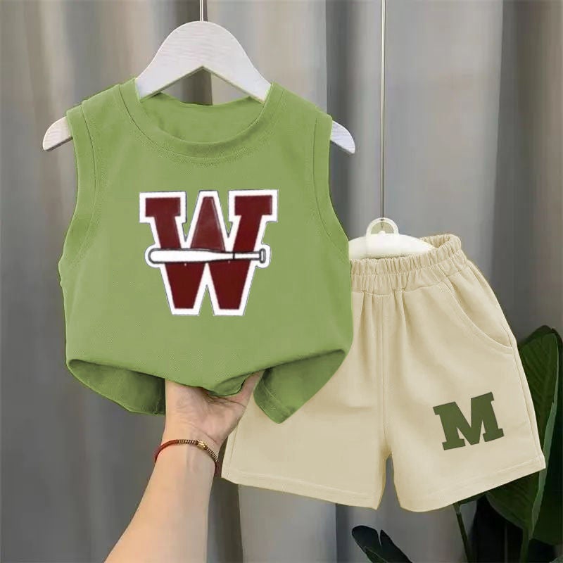 2024 Western Style New Vest Thin Two-Piece Set Boys Sleeveless Summer Mint Mambo Set Children'S Baby Summer 12 - Image 1