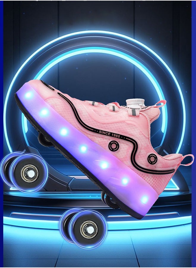 Joshberg Kid Roller Skates Shoes - Sneakers with LED Light  Skates Shoes With Four Wheels Built-in Rechargeable Battery(Pink)  - Image 1
