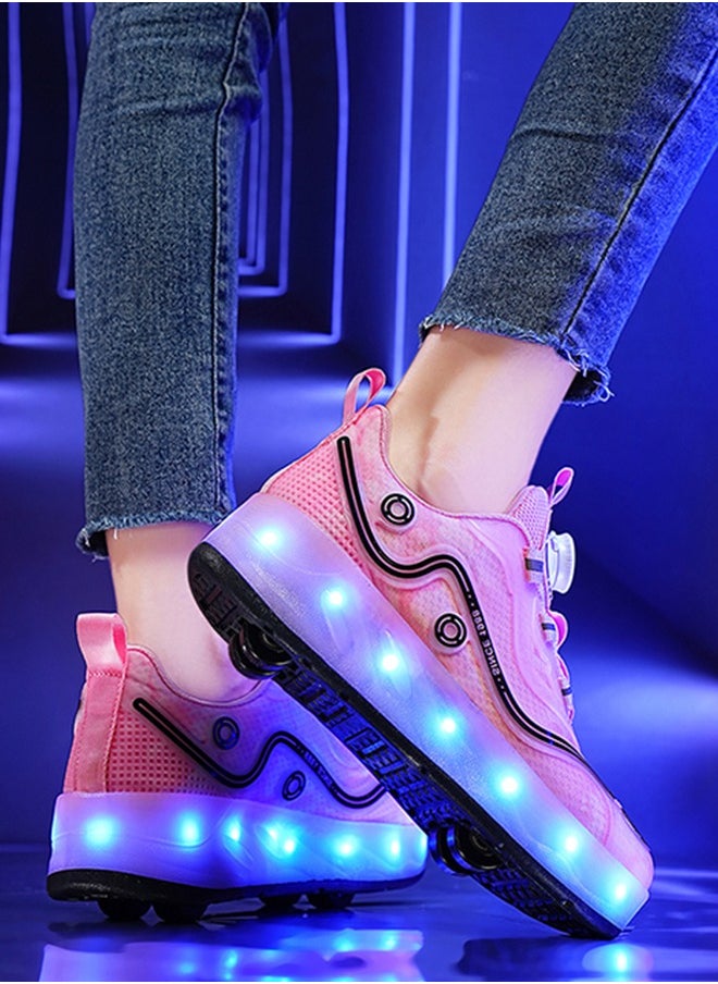 Joshberg Kid Roller Skates Shoes - Sneakers with LED Light  Skates Shoes With Four Wheels Built-in Rechargeable Battery(Pink)  - Image 2
