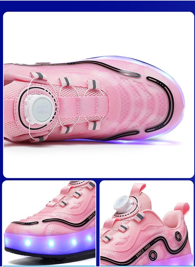 Joshberg Kid Roller Skates Shoes - Sneakers with LED Light  Skates Shoes With Four Wheels Built-in Rechargeable Battery(Pink)  - Image 3