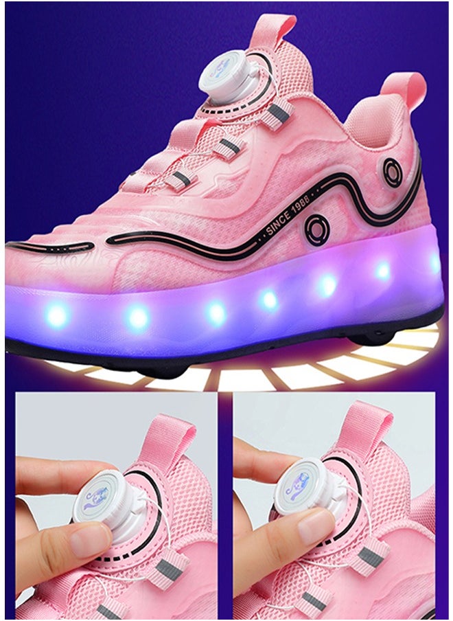 Joshberg Kid Roller Skates Shoes - Sneakers with LED Light  Skates Shoes With Four Wheels Built-in Rechargeable Battery(Pink)  - Image 4