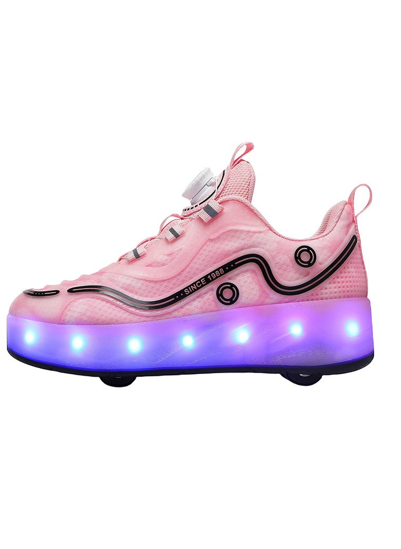 Joshberg Kid Roller Skates Shoes - Sneakers with LED Light  Skates Shoes With Four Wheels Built-in Rechargeable Battery(Pink)  - Image 5
