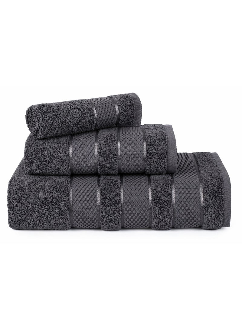 Safi Plus 3 Piece Towel Set Super Soft & Absorbent Luxury Hotel Quality 100% Combed Cotton, 1 Bath Towel, 1 Hand Towel, 1 Washcloth - Dark Grey - Image 1