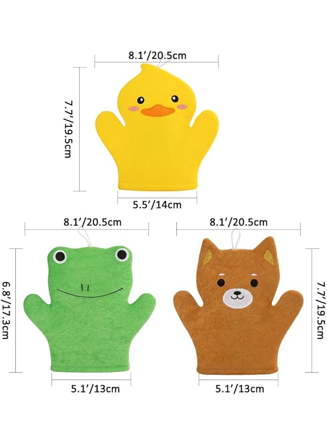 X spring Baby Bath Mitt 3 Pcs Soft Wash Gloves With Cute Animal Designs (Duck Frog Bear) Perfect Baby Shower Gift Set Bath Sponge Gentle Cleansing Mittens For Newborns & Toddlers - Image 5