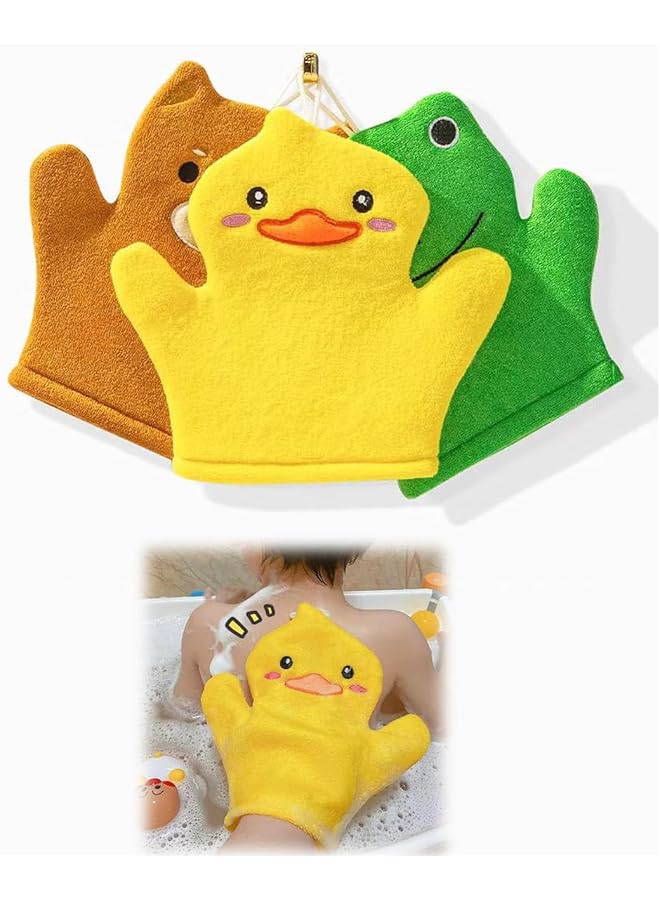 X spring Baby Bath Mitt 3 Pcs Soft Wash Gloves With Cute Animal Designs (Duck Frog Bear) Perfect Baby Shower Gift Set Bath Sponge Gentle Cleansing Mittens For Newborns & Toddlers - Image 1