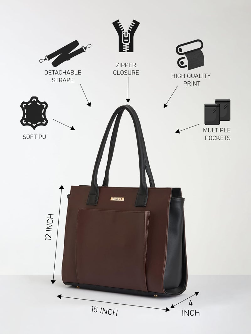 Fargo Amara Vegan Leather Tote Bag for Women | Laptop Compartment, RFID Pockets, YKK Zipper, Large Office Handbag | Shoulder Bag for College & Daily Use | Made in India (Maroon) - Image 4
