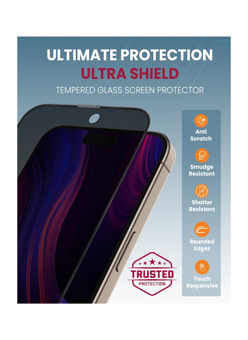 Moxedo Moxedo Ultra Shield Tempered Glass Screen Protector Privacy 9H Hardness Full Coverage Anti-Spy Protection with Auto-Align Easy Applicator for iPhone 16 Pro Max 6.9 inch  - Image 3
