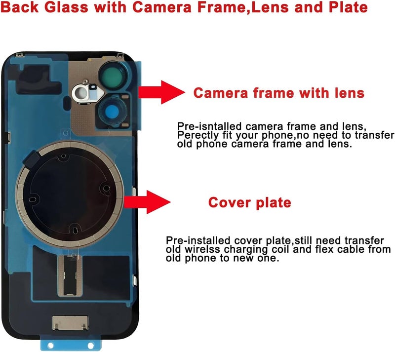 Perzework Rear Back Glass Replacement for iPhone 16 6.1-inches + Pre-Installed Plate and Camera Frame and lens + Reparing Tool Kit (White) - Image 4