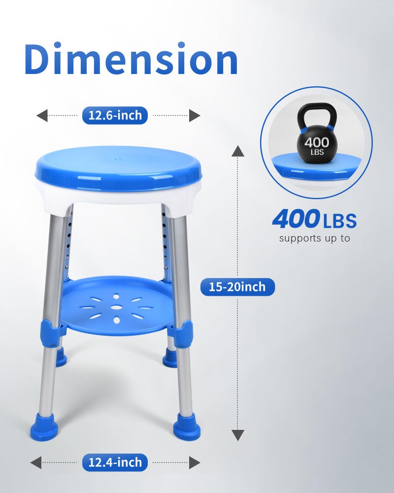 Sangohe Shower Chair for Inside Shower, 360 Swivel Shower Stool, Height Adjustable Shower Stool for Elderly and Disabled, 400 lbs Heavy Duty Shower Seat for Seniors, 797E - Image 3