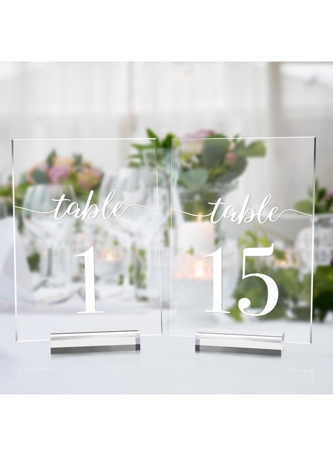 JINMURY JINMURY Wedding Table Numbers 1-15 with Stands, 5x7 Inch Clear Acrylic Table Numbers Printed Calligraphy Font, Acrylic Sign Wedding Table Numbers with Holder for Wedding Party Reception  - Image 1