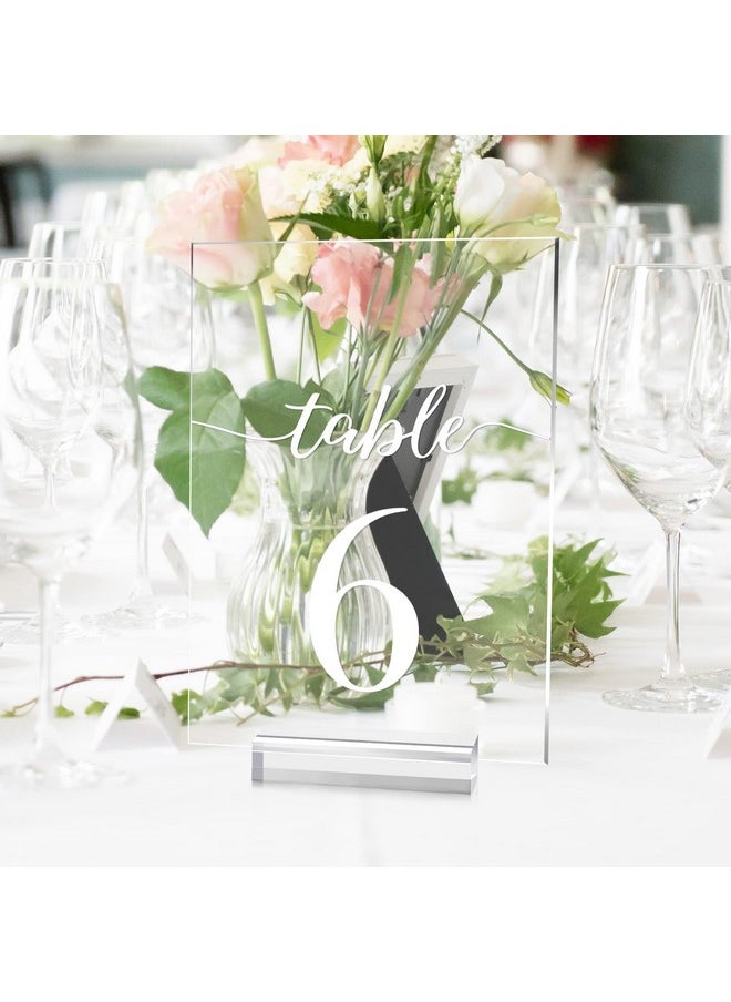 JINMURY JINMURY Wedding Table Numbers 1-15 with Stands, 5x7 Inch Clear Acrylic Table Numbers Printed Calligraphy Font, Acrylic Sign Wedding Table Numbers with Holder for Wedding Party Reception  - Image 5