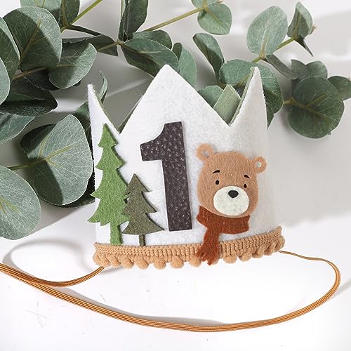 Agkvw One Happy Camper Teddy Bear 1st Birthday Hat, Woodland Camping Decor for Boys - Image 3